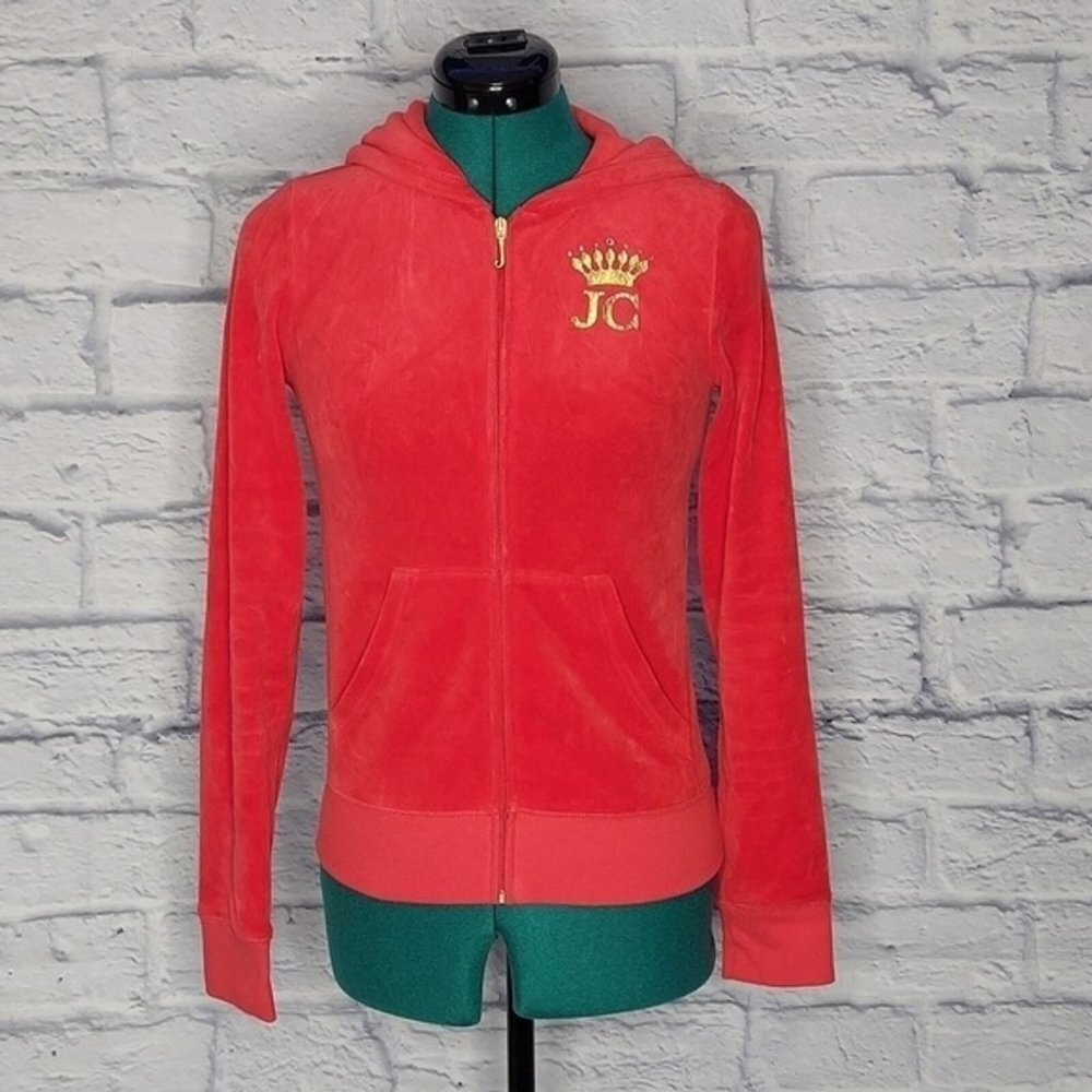 Juicy Couture Womens Orange Zip Up Velour sweatshirt hoodie jacket S